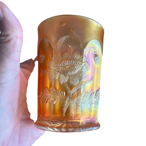 Vintage Northwood Marigold Carnival Glass Oriental Poppy Tumblers Set Of Six 6 - Picture 5 of 12